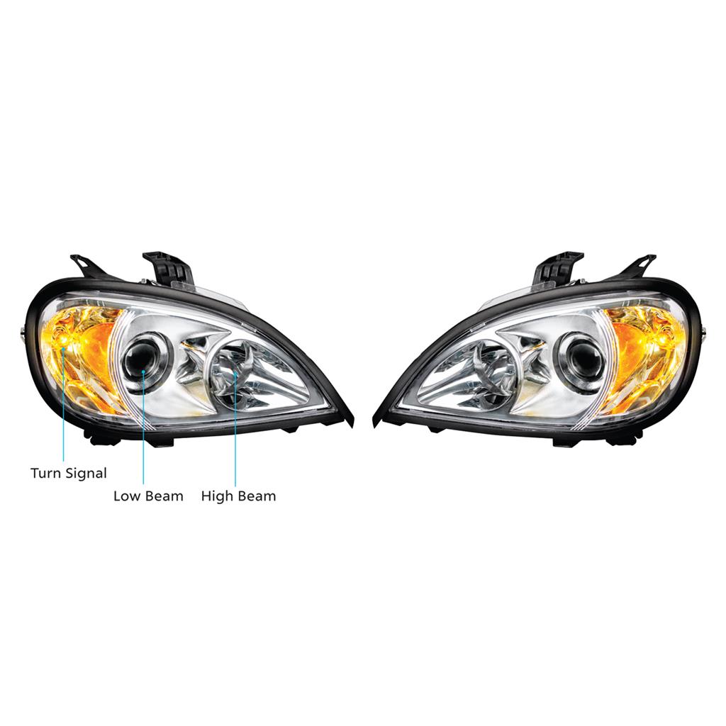 (1) Pair of Chrome Projection Headlights For 1996-2020 Freightliner Columbia