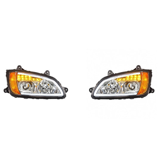 Fits Kenworth T660 2008-2017 Chrome Projection Headlight w/ LED Turn Signal&Position