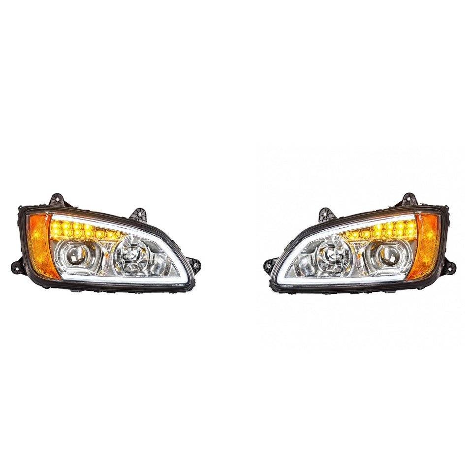 Fits Kenworth T660 2008-2017 Chrome Projection Headlight w/ LED Turn Signal&Position