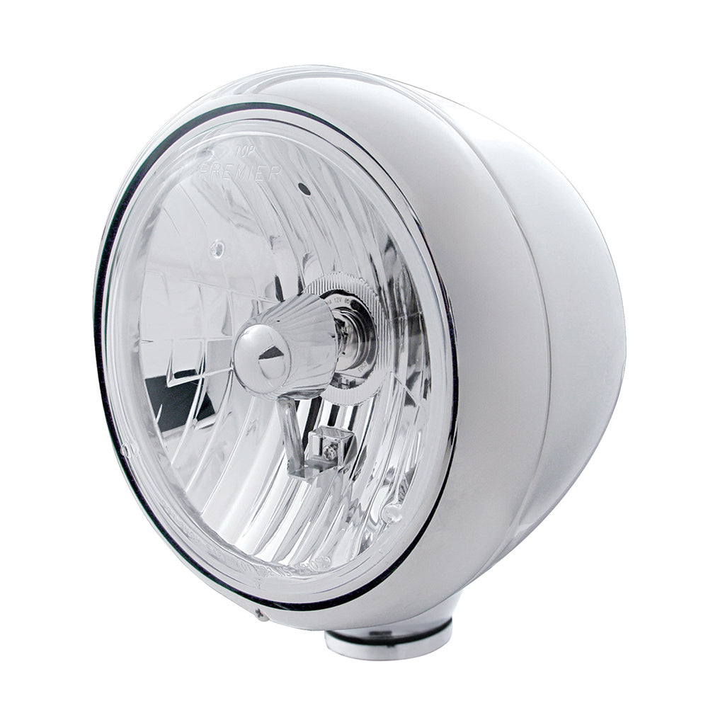 (2) 7" Round Crystal Headlights / Chrome Guide Style Housing / SS Wire Loom