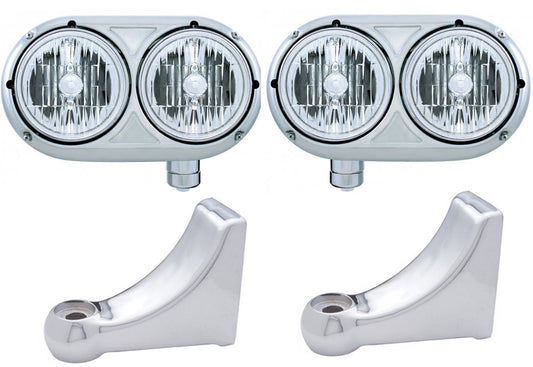 Peterbilt 359 Style Dual Headlights Stainless Steel Kit W/Bracket. LH and RH