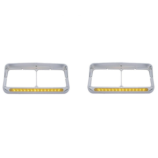 Pair of Commercial Truck Rectangle Bezels W/Amber LED, Amber Lens