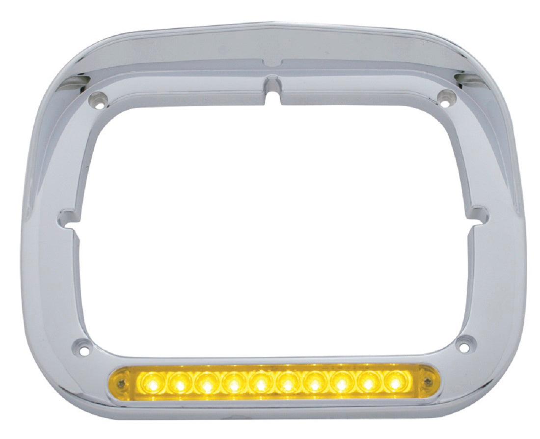 Pair of Peterbilt Single Headlight Bezels 6x8 Clear Lens Amber 10 LED