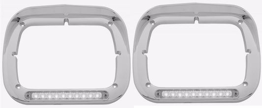 Pair of Peterbilt Single Headlight Bezels 6x8 Clear Lens Amber 10 LED