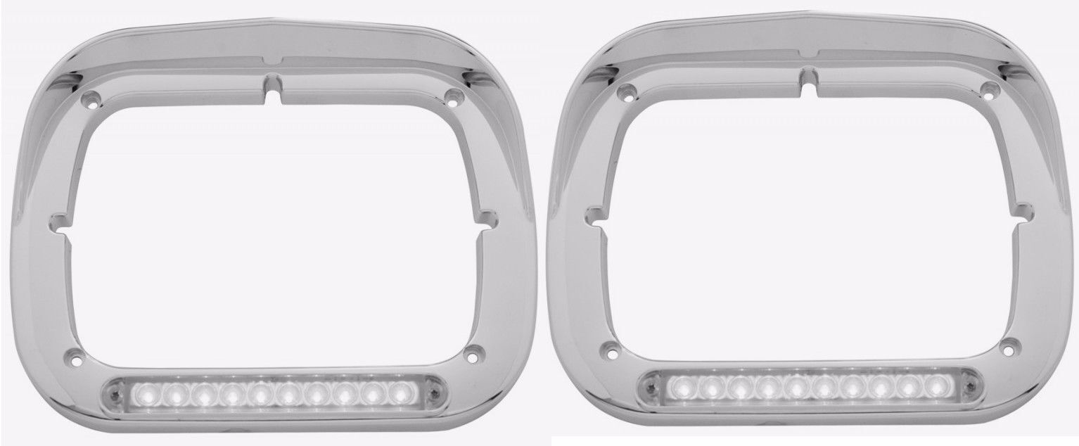 Pair of Peterbilt Single Headlight Bezels 6x8 Clear Lens Amber 10 LED