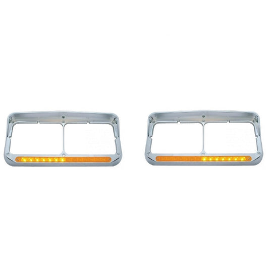 (Set) Peterbilt Freightliner Fits Kenworth - LED Dual Headlight Bezel w/ Visor