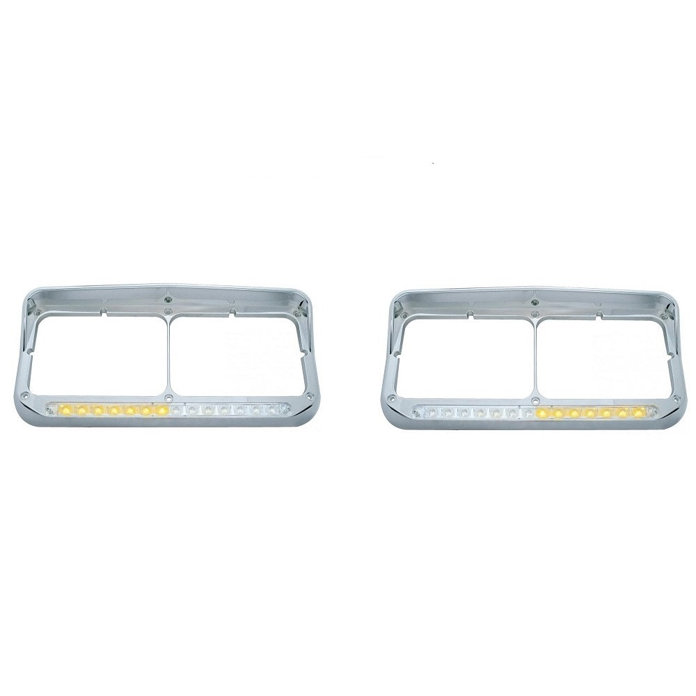 (Set) Peterbilt Freightliner Fits Kenworth - LED Dual Headlight Bezel w/ Visor