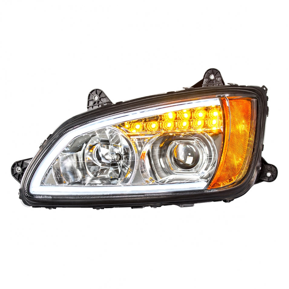 Fits Kenworth T660 2008-2017 Chrome Projection Headlight w/ LED Turn Signal&Position