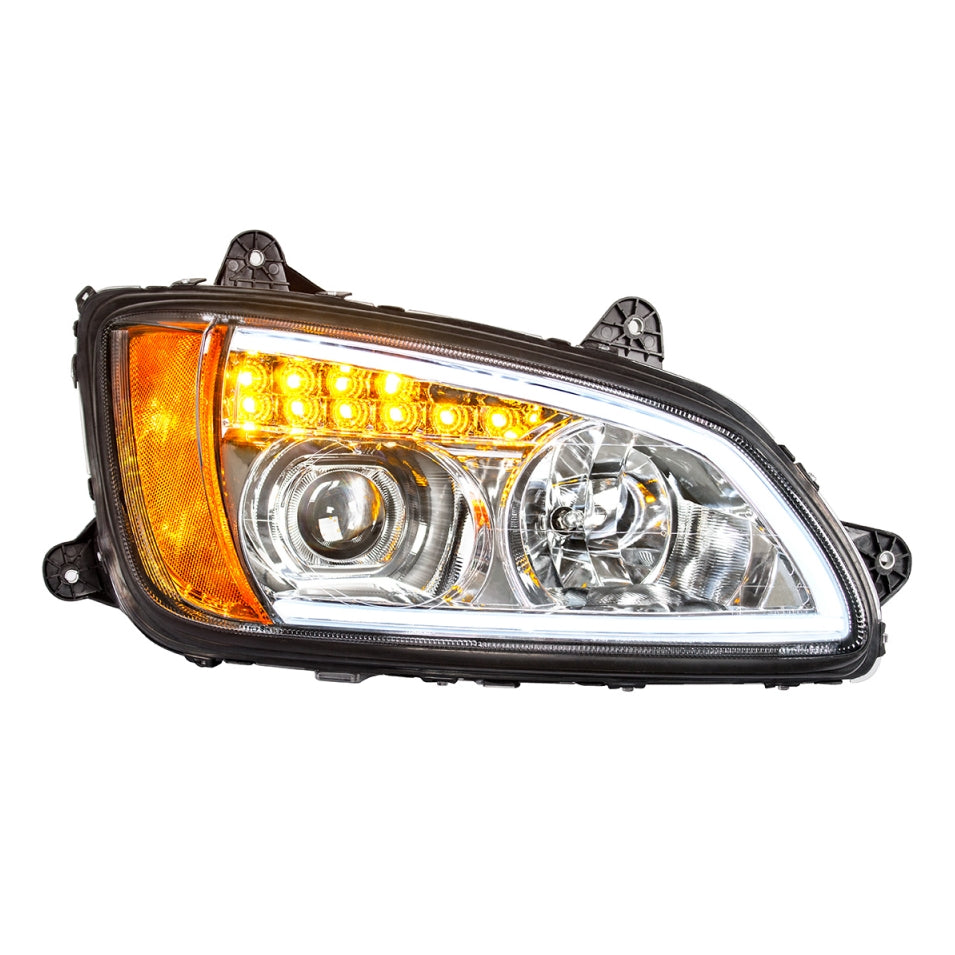 Fits Kenworth T660 2008-2017 Chrome Projection Headlight w/ LED Turn Signal&Position