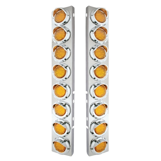 Peterbilt Front Air Cleaner Kit w/16 2" Round Amber LED Lights & Visor Bezels