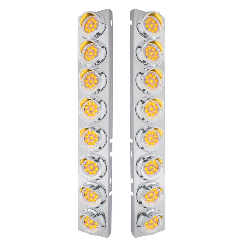 SS Front Air Cleaner Bracket 16x9 LED 2" Lights Peterbilt-Amber LED/Clear Lens