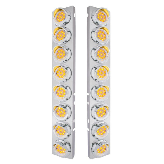 SS Front Air Cleaner Bracket 16x9 LED 2" Lights Peterbilt-Amber LED/Clear Lens