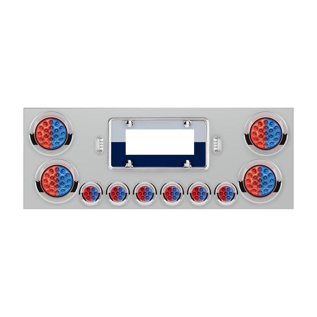 SS Rear Center Panel With 4X 19 LED 4" & 6X 7 LED 2" Dual Color Lights & Bezels