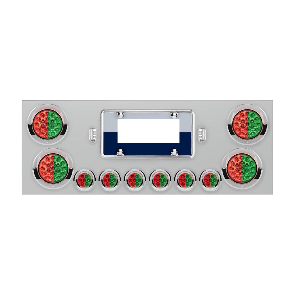 SS Rear Center Panel With 4X 19 LED 4" & 6X 7 LED 2" Dual Color Lights & Bezels