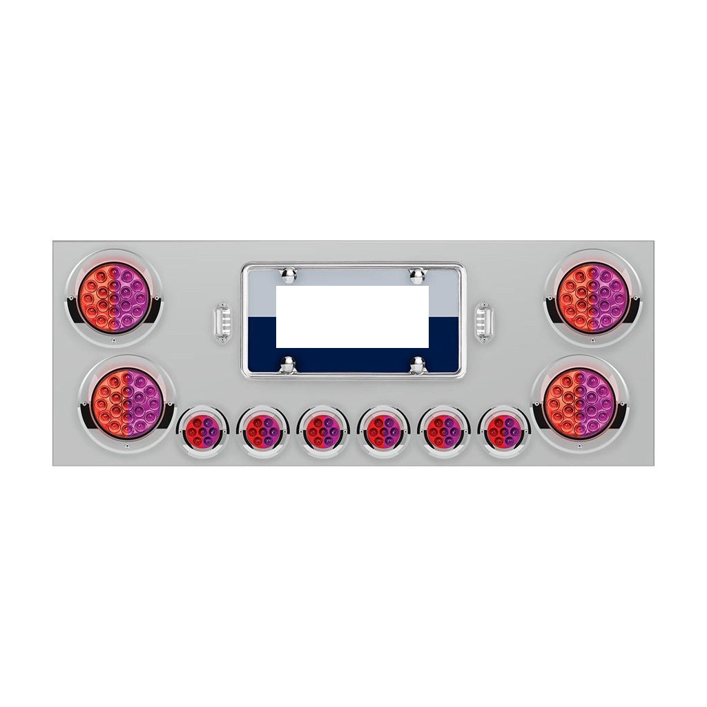 SS Rear Center Panel With 4X 19 LED 4" & 6X 7 LED 2" Dual Color Lights & Bezels