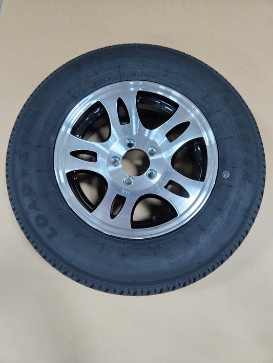 Trailer Camper 15" Black Aluminum Wheel Rim 15x6x4.5 ST205/75R15 Radial Tire D