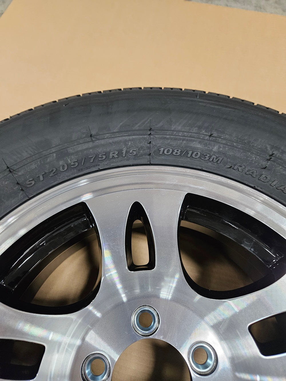 Trailer Camper 15" Black Aluminum Wheel Rim 15x6x4.5 ST205/75R15 Radial Tire D