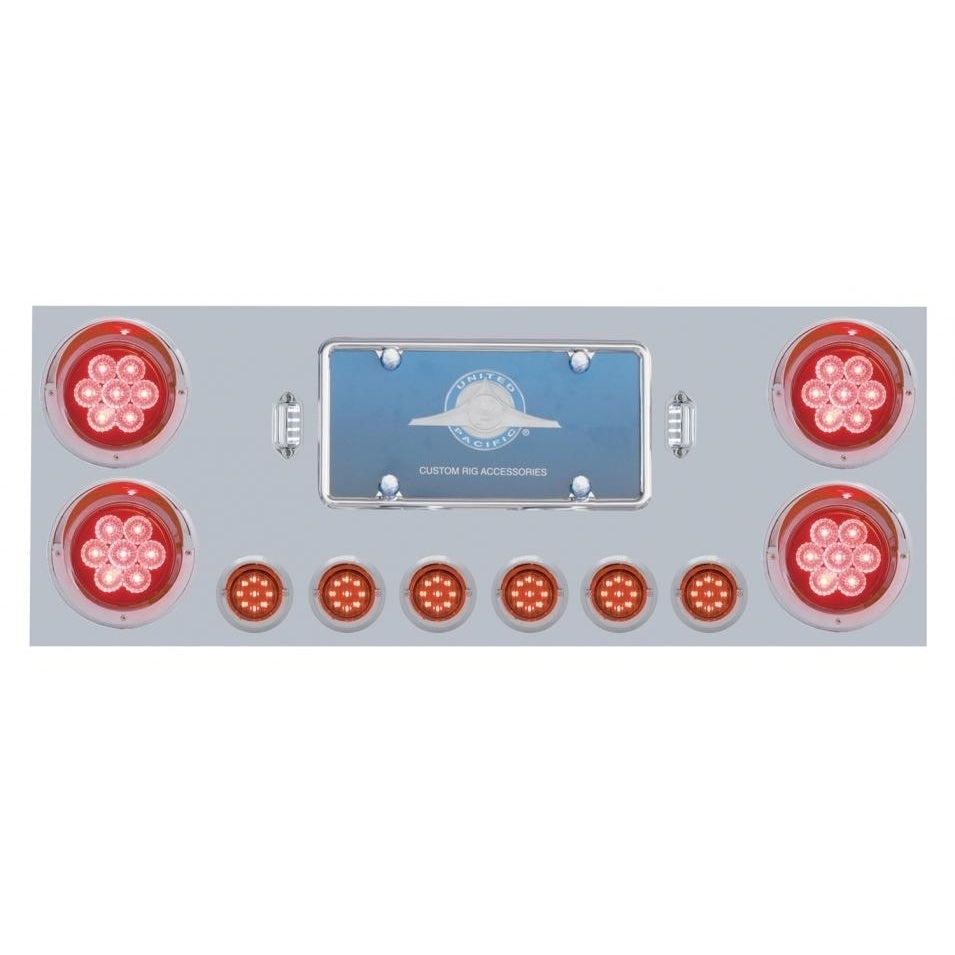 One Stainless Rear Center Panel Red LED Red Lens Lights Chrome Bezels Truck Semi