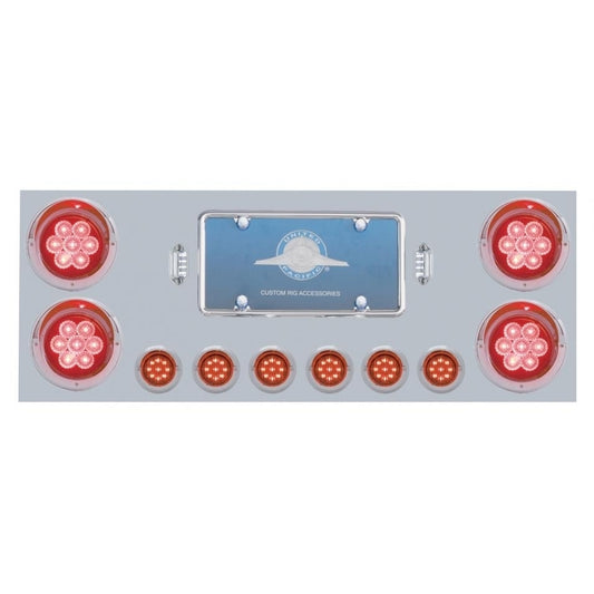 One Stainless Rear Center Panel Red LED Red Lens Lights Chrome Bezels Truck Semi