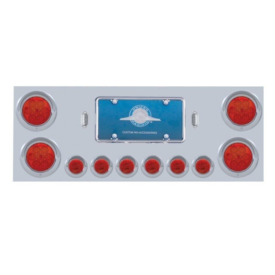 One Stainless Rear Center Panel Red LED Red Lens Lights Chrome Bezels Truck Semi