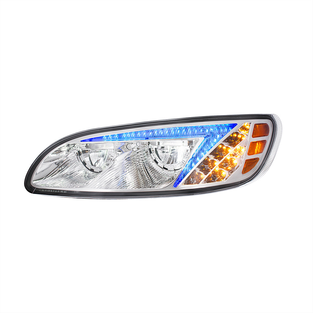 Chrome LED Headlights W/Color Changing Position Bar Peterbilt 386, 387 LH & RH