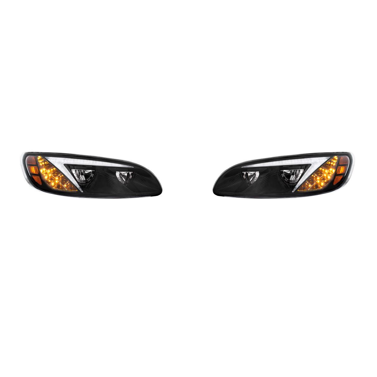 Black LED Headlights W/Color Changing Position Bar Peterbilt 386, 387 LH & RH
