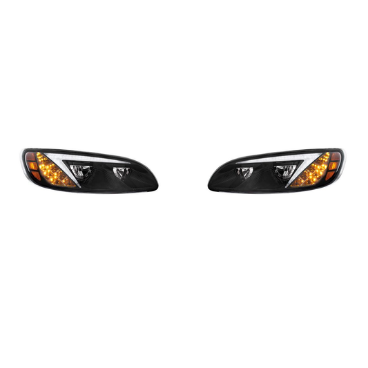 Black LED Headlights W/Color Changing Position Bar Peterbilt 386, 387 LH & RH