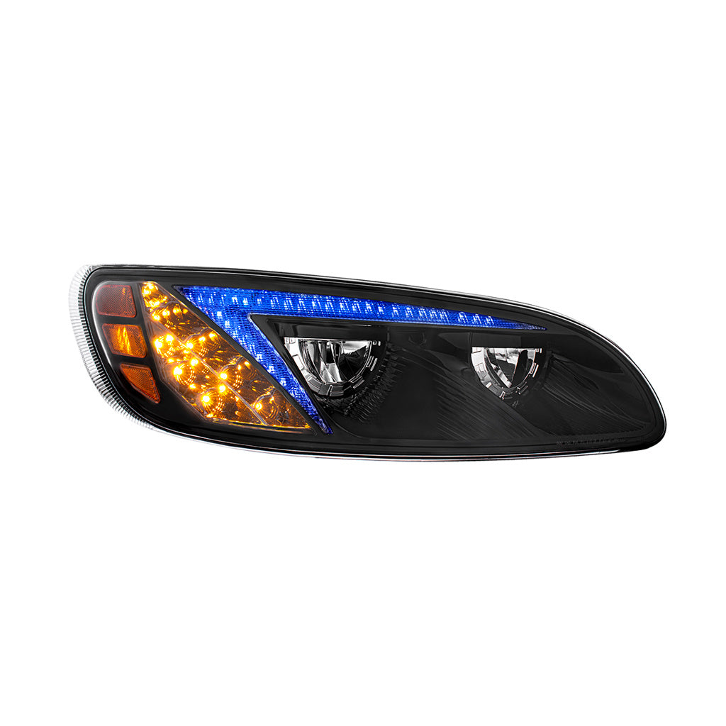 Black LED Headlights W/Color Changing Position Bar Peterbilt 386, 387 LH & RH