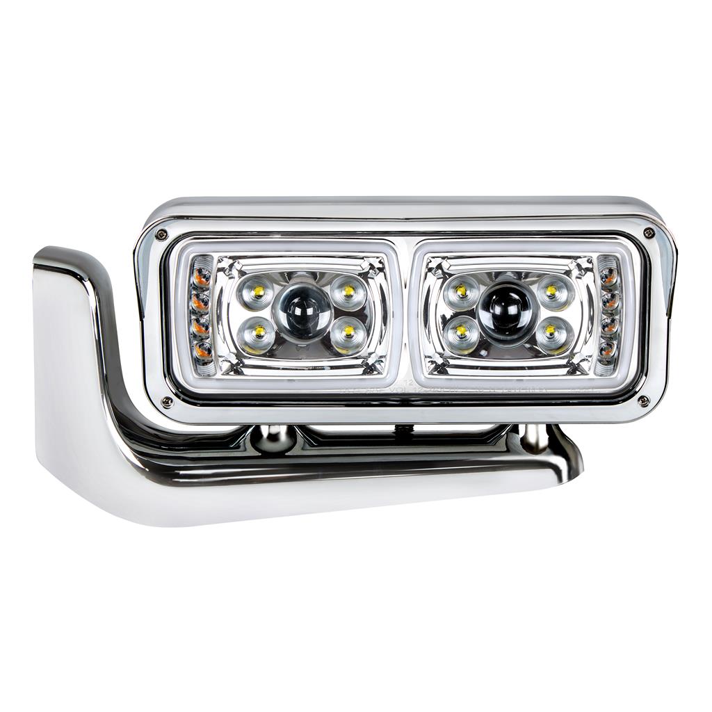 10 High Power LED Chrome 379 Pete Projection Headlight Assembly W/Mounting Arm
