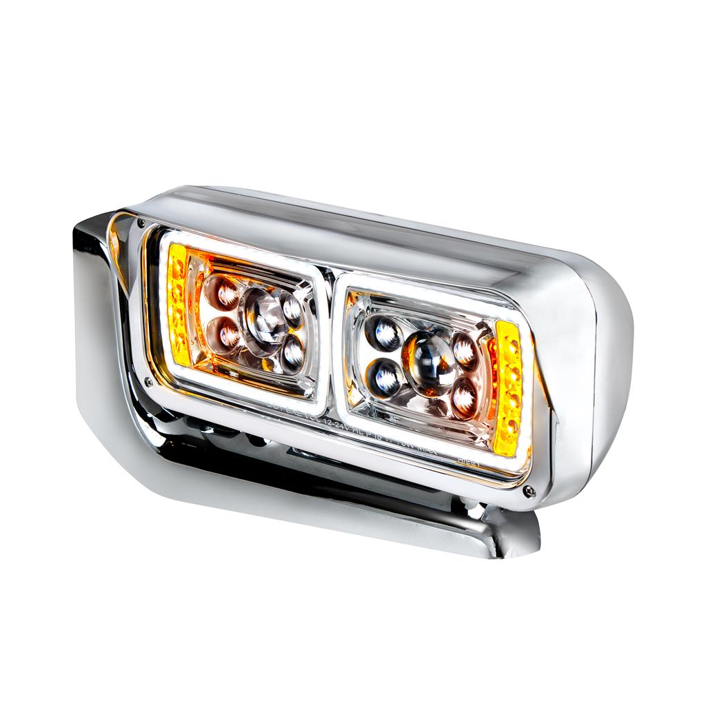 10 High Power LED Chrome 379 Pete Projection Headlight Assembly W/Mounting Arm