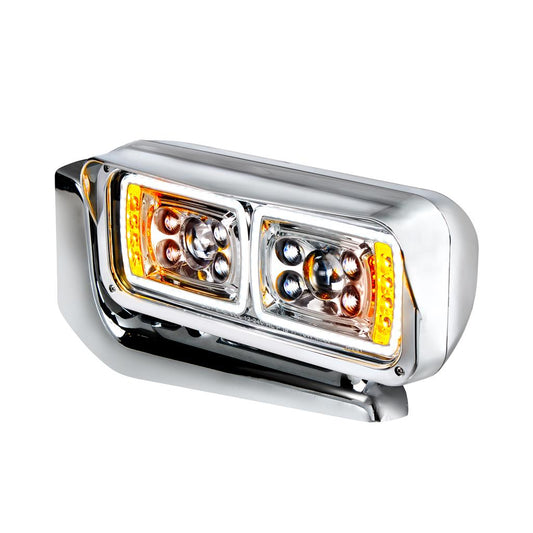 10 High Power LED Chrome 379 Pete Projection Headlight Assembly W/Mounting Arm