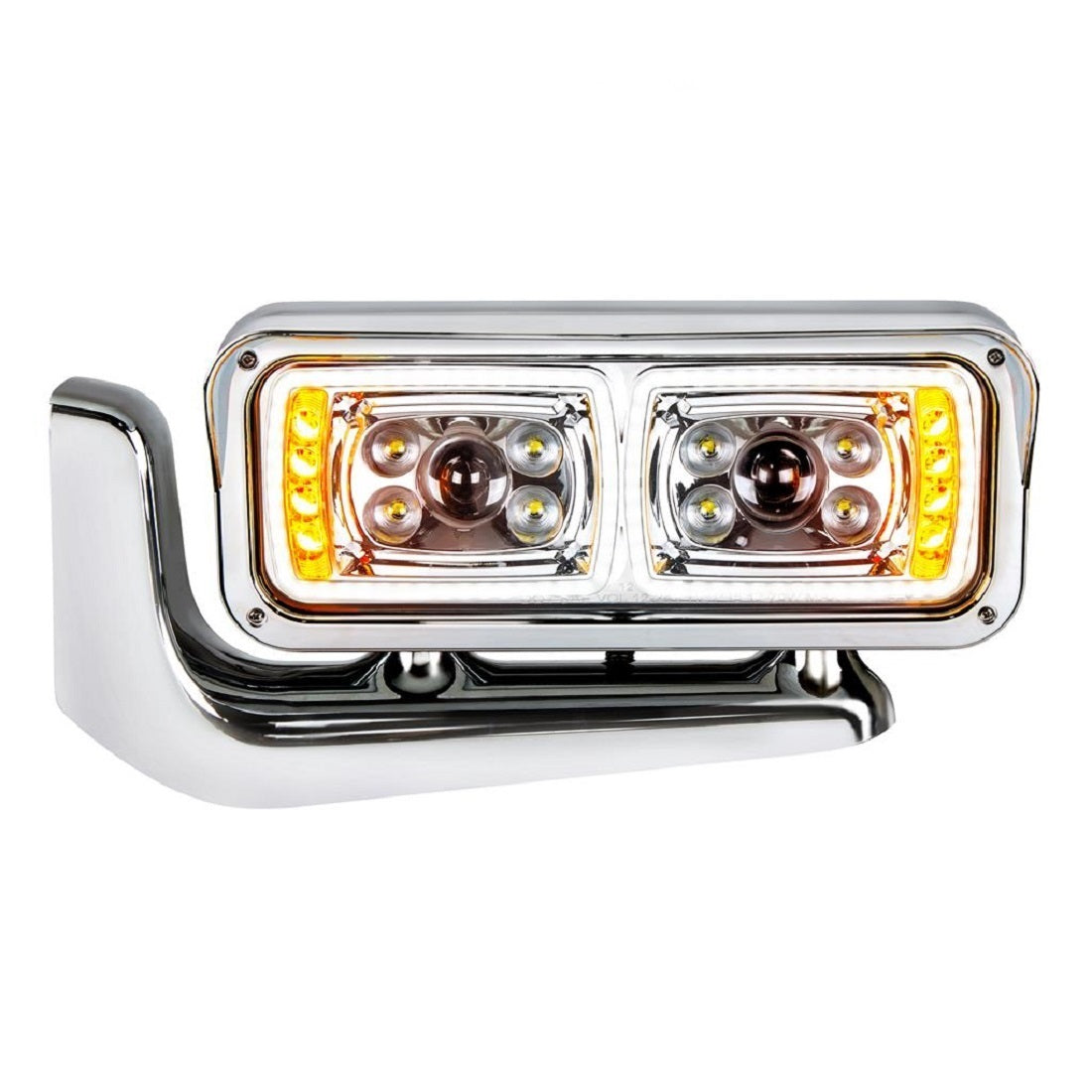 10 High Power LED Chrome 379 Pete Projection Headlight Assembly W/Mounting Arm