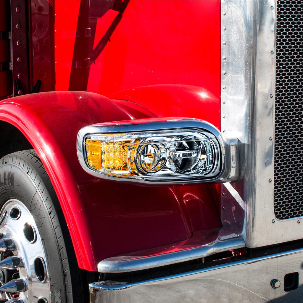 Chrome LED Headlights Peterbilt 388 (2008-15) 389 (2008-23) Driver & Passenger