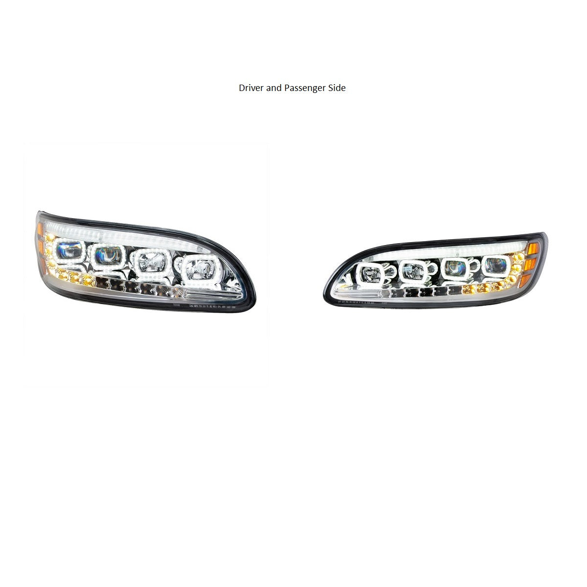Chrome Quad-LED Headlight With LED DRL & Seq. Signal 2005-15 Peterbilt 386 LH RH