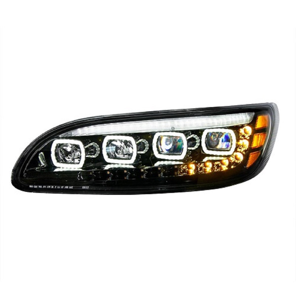 Black Quad-LED Headlight With LED DRL & Seq. Signal 2005-15 Peterbilt 386 LH RH