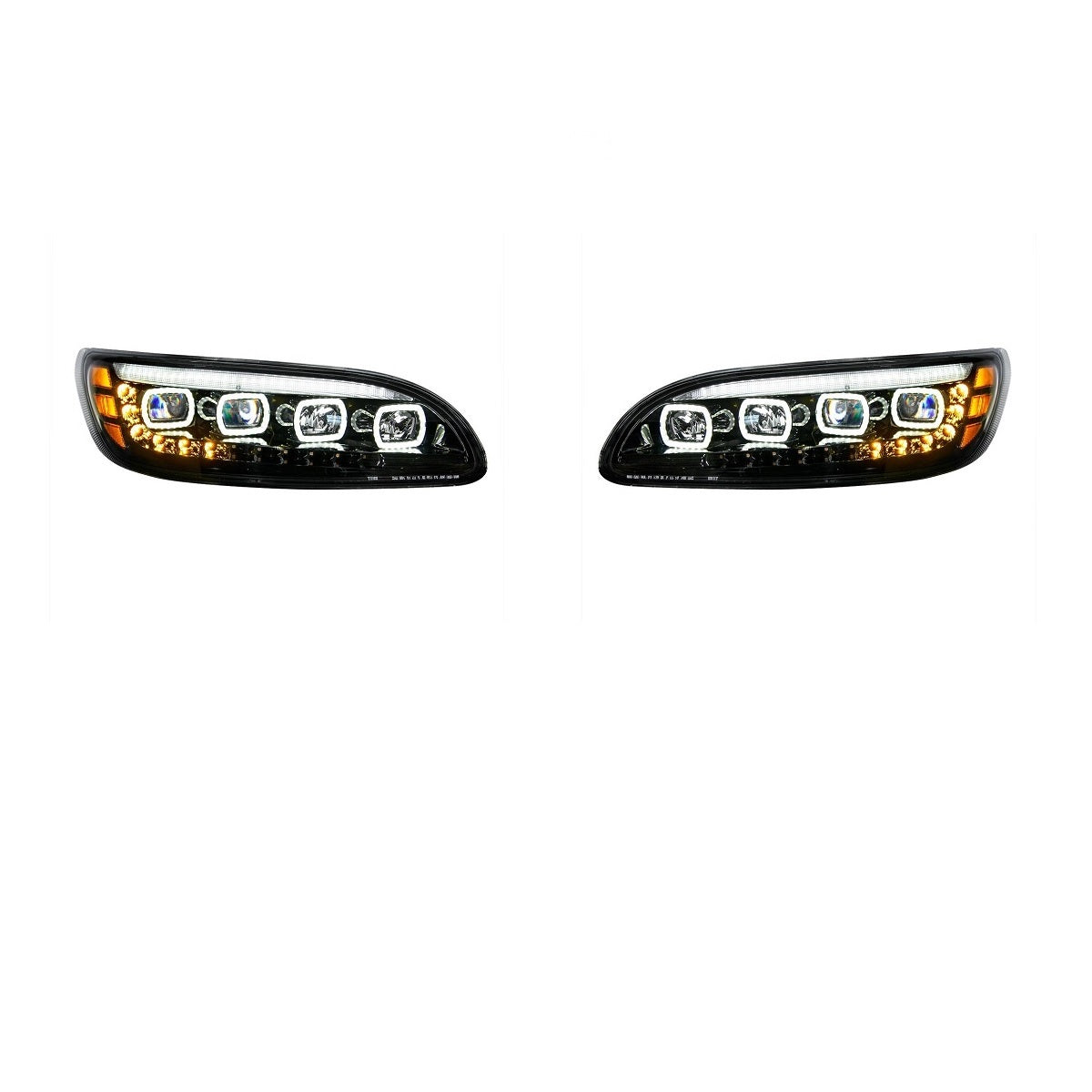 Black Quad-LED Headlight With LED DRL & Seq. Signal 2005-15 Peterbilt 386 LH RH