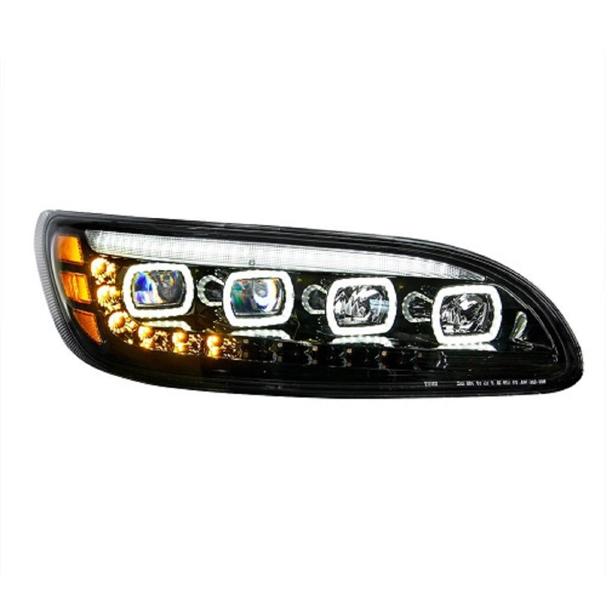 Black Quad-LED Headlight With LED DRL & Seq. Signal 2005-15 Peterbilt 386 LH RH