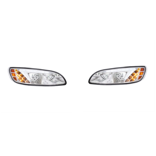 Chrome LED Headlights W/Color Changing Position Bar Peterbilt 386, 387 LH & RH