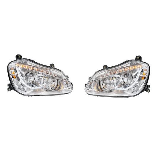 Chrome LED Headlights fits Fits Kenworth T680 2013-21 Driver & Passenger