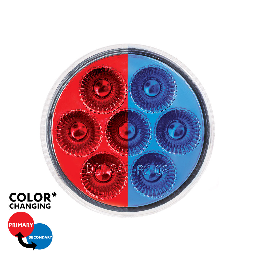 7 LED 2" Round Dual Color Red Marker to Blue Auxiliary Light