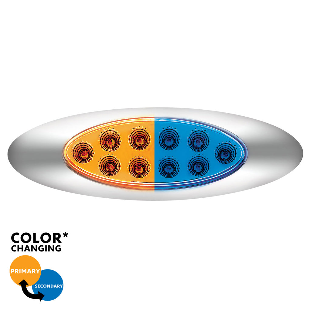 10 LED Oval Dual Color Amber Marker to Blue Auxiliary Light W/Clear Lens