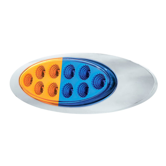 10 LED Oval Dual Color Amber Marker to Blue Auxiliary Light W/Clear Lens