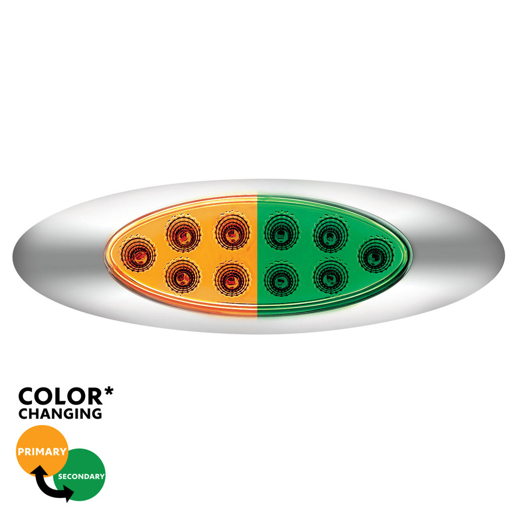 10 LED Oval Dual Color Amber Marker to Green Auxiliary Light W/Clear Lens