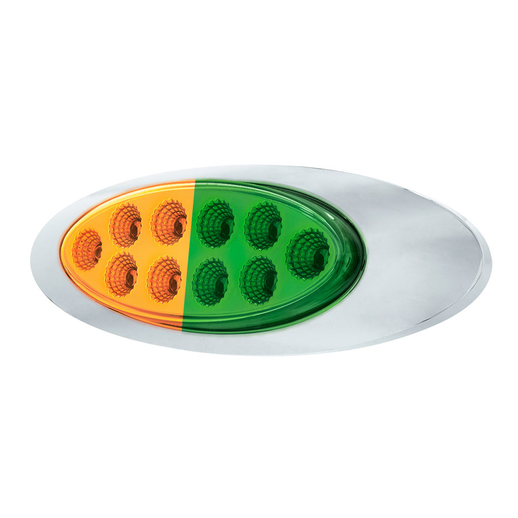 10 LED Oval Dual Color Amber Marker to Green Auxiliary Light W/Clear Lens