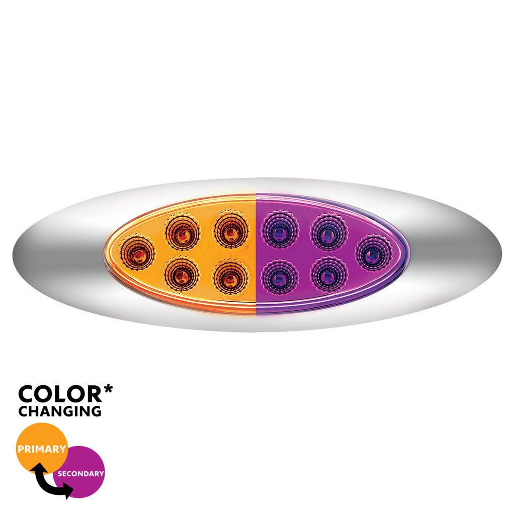 10 LED Oval Dual Color Amber Marker to Purple Auxiliary Light W/Clear Lens
