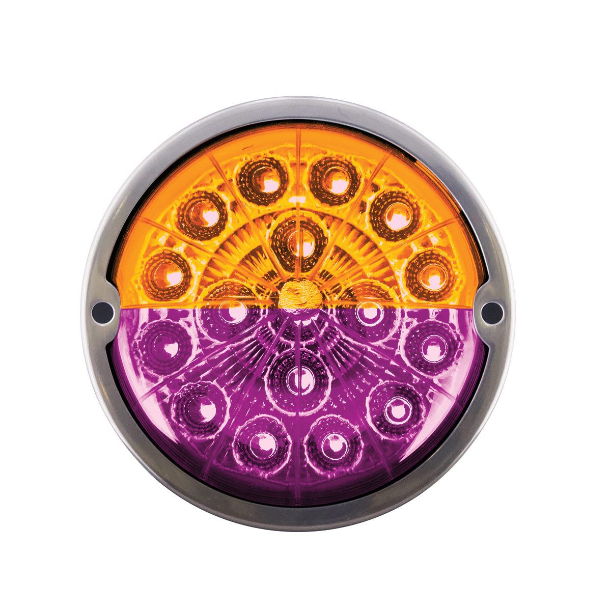 17 LED Watermelon Double Fury Light Flush Mount Kit With Low Profile SS Bezel - Amber & Purple LED/Clear Lens