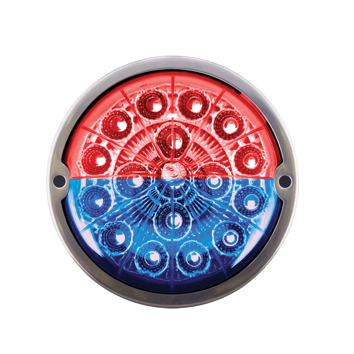 17 LED Watermelon Double Fury Light Flush Mount Kit With Low Profile SS Bezel - Red & Blue LED/Clear Lens