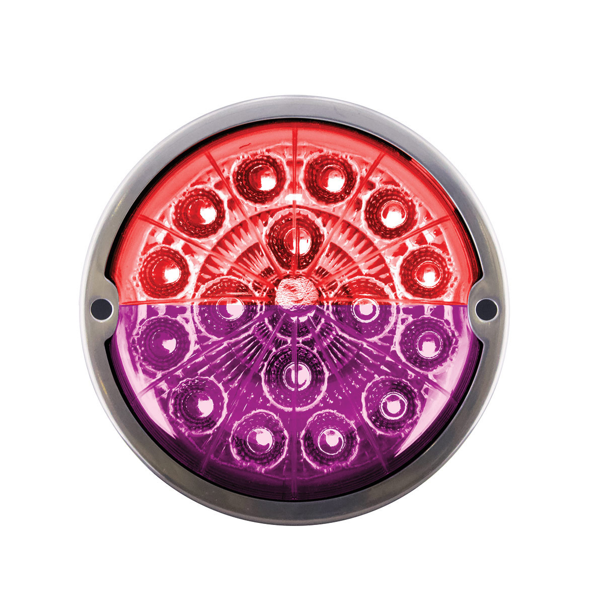 17 LED Watermelon Double Fury Light Flush Mount Kit With Low Profile SS Bezel - Red & Purple LED/Clear Lens