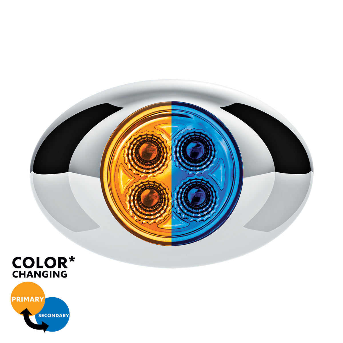4 LED Mini Oval Dual Color Amber Marker to Blue Auxiliary Light W/Clear Lens
