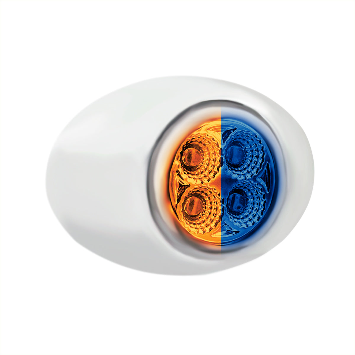 4 LED Mini Oval Dual Color Amber Marker to Blue Auxiliary Light W/Clear Lens